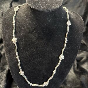 Silver Plated Crystal Rhinestone Flowers Design Choker Necklace Marked S.P.